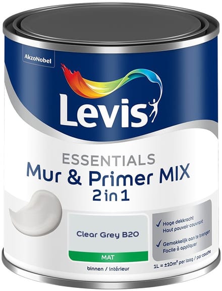 Levis - Essentials Mur & Primer Mix - Clear Grey B20 - Mengverf - 1 L