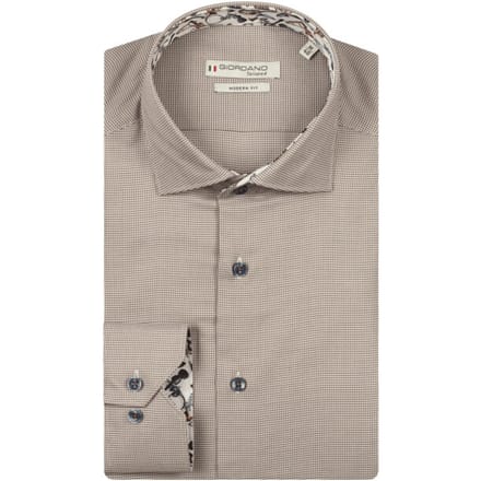 Giordano Overhemd Maggiore Semi Cutaway Mini Check Donker Bruin / male