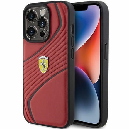 Ferrari Twist Metal Logo Back Case - Geschikt voor Apple iPhone 15 Pro (6.1") - Rood