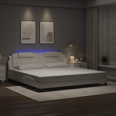 vidaXL - Bedframe - "Viana" - met - LED - zonder - matras - wit - 200x200 - cm