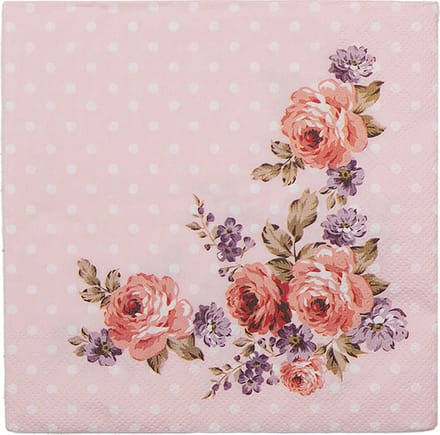 Clayre & Eef Servetten Papier Set van 20 33x33 cm (20) Roze Papier Bloemen