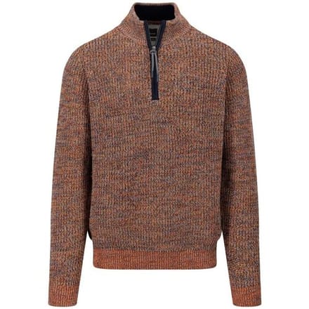 Fynch-Hatton Trui Knit Troyer Zip Mouliné Flame / male