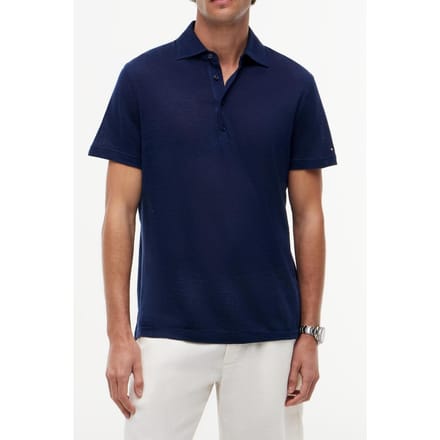 Tommy Hilfiger Dc Spread Collar Linen Polo Navy Iris Größe: M | Poloshirts Outlet | Herren | Weiß
