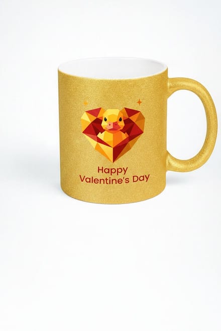 Gouden Glitter Valentijn Mok - Happy Valentine's Day Eendje & Hart Design