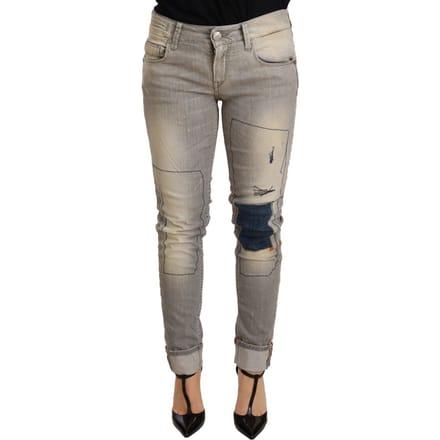 Acht Grijze Katoenen Slim Fit Denim Jeans