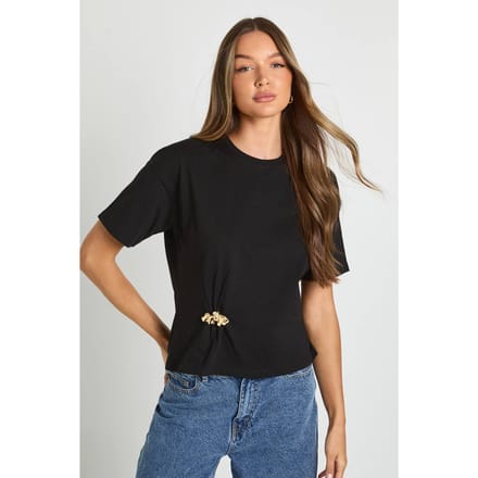 boohoo Dames Oversized T-shirt met gouden trimdetail | Black | Maat: 8