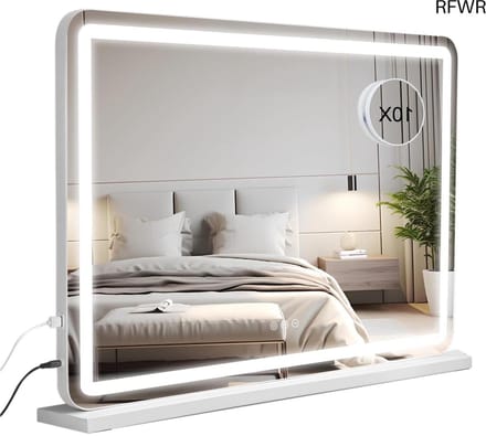 Make-up Spiegel met LED Lampen 80x57 cm, Dimbaar, 3 Verlichtingsmodi, Geheugenfunctie, USB Oplader en Touch Control