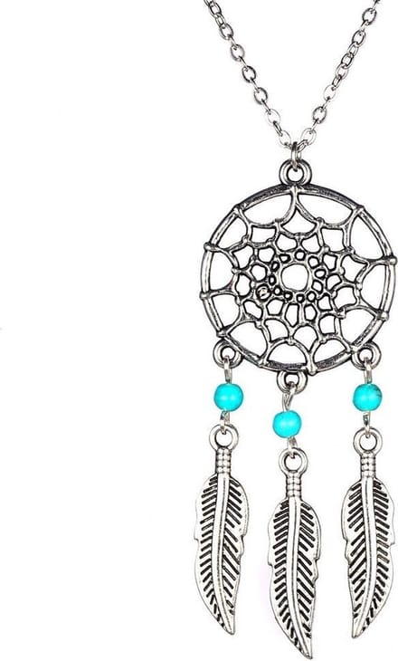 Ketting met droomvanger hanger – kleur zilver – turquoise stenen - lengte 48 + 4 cm verstelbaar