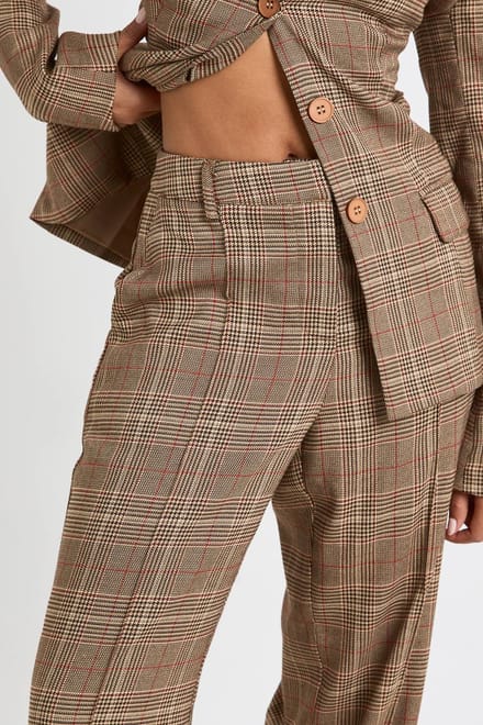 boohoo Dames Rechte Broek met Naaddetail | Bruin | Maat: 38