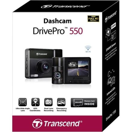 Transcend DrivePro 550B Dashcam met GPS Kijkhoek horizontaal (max.): 150 ° 12 V, 24 V WiFi, Accu, Cabinecamera
