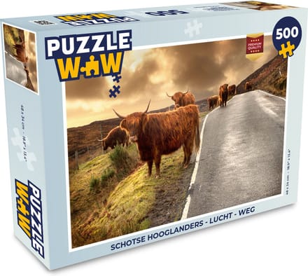 Puzzel Schotse hooglanders - Lucht - Weg - Legpuzzel - Puzzel 500 stukjes