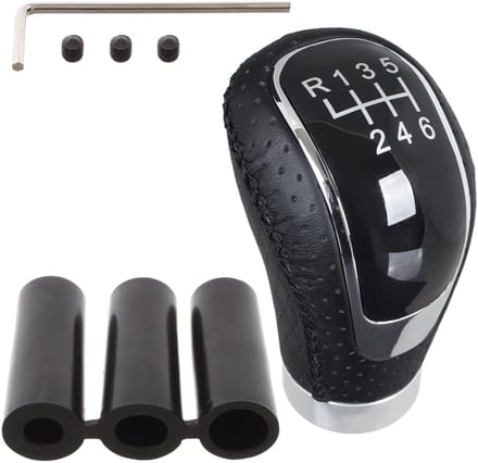 Modecar - Universele Versnellingspookknop - Zwart Leder - Zilver - 6 Versnellingen