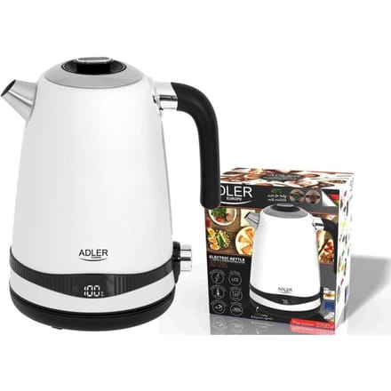 Adler Elektrische waterkoker AD 1295 1,7L Staal Wit LCD Temperatuurregeling Warmteondersteuning