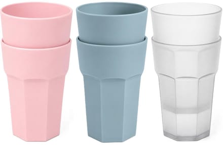 Plasticforte onbreekbare drinkglazen - 6x stuks - kunststof/plastic - mix van 3 kleuren - 520 ml - 13 cm