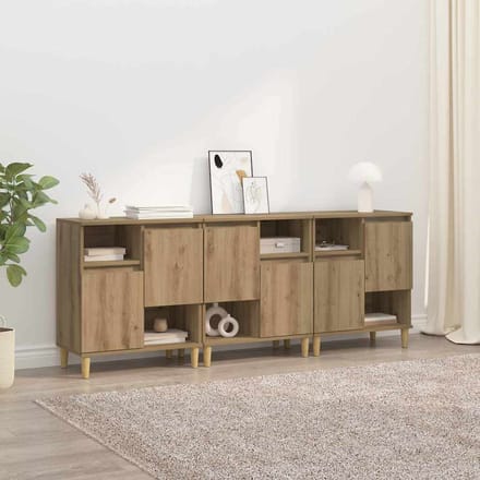 vidaXL - Dressoirs - 3 - st - Artisan - Eiken - 60 - x - 35 - x - 70 - cm - Bewerkt - hout