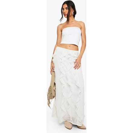 boohoo Dames Chiffon maxirok met ruches | Ivory | Maat: 6