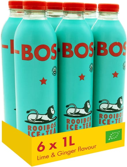 BOS Ice Tea - Lime & Ginger - BIO - Rooibos - Koolzuurvrij - Multipack 6 x 1L