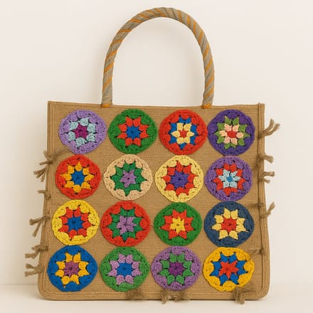 Damestas handgemaakt - Schoudertas met rits - Pride kleuren - Jute Strandtas