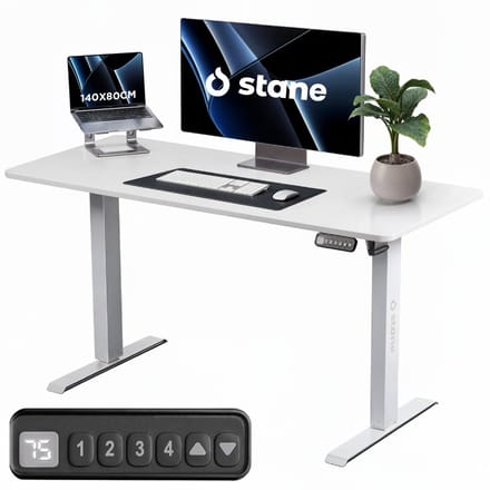 Stane Zit Sta Bureau Elektrisch Verstelbaar - Incl. Kabelgoot - 140 x 80 cm - Wit
