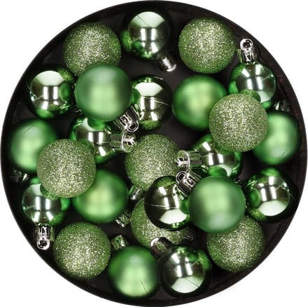 Decoris Mini kerstballen - 28x st - groen - D3 cm - kunststof - kerstversiering