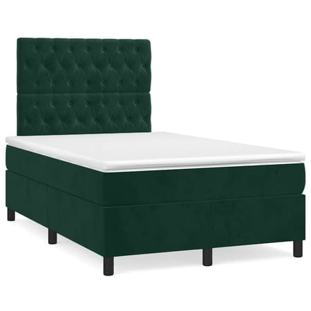 vidaXL - Boxspring - met - matras - en - LED - fluweel - donkergroen - 120x190 - cm