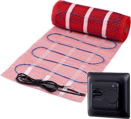 Complete elektrische vloerverwarming set, 150 watt incl analoge thermostaat, 5 m², Zwart