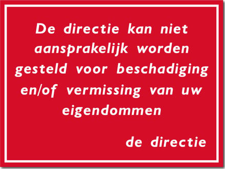 Aansprakelijkheid directie bord - Forex - 30 x 40 cm