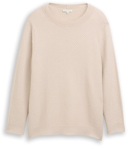 Tom Tailor - Plus Size - Losvallende gebreide trui van katoen - Maat 48 - sand stone beige