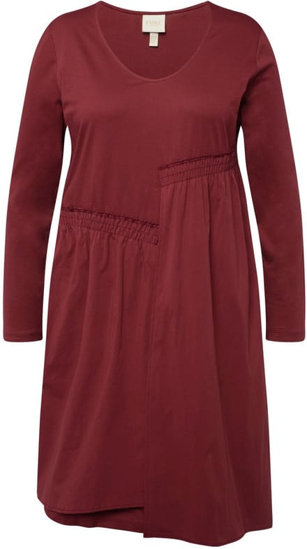 Ulla Popken - Dames - Mini-jurk asymmetrische rok V-hals lange mouwen - Bes - Maat 46+