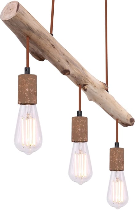 Globo - hanglamp - Jakob - bruin - hout - grote eettafellamp - E27 - 15327-3N