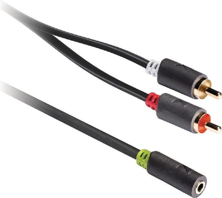 Stereo audiokabel 2x RCA male - 3,5 mm female 1,00 m grijs