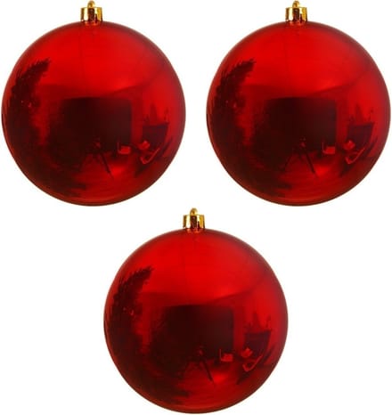 Decoris Kerstbal - 3x - rood - groot - 20 cm - kunststof - glans - kerstversiering