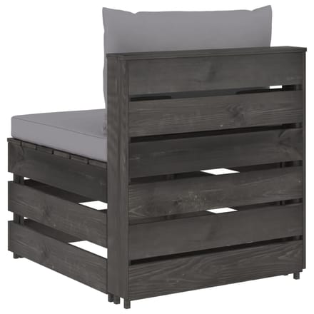 vidaXL - Middenbank - sectioneel - met - kussens - grijs - geïmpregneerd - hout