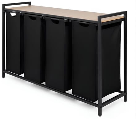 KAD® Wasmand - Wasmand 4 Vakken - Wassorteerder - Zwart - 36cm x 111cm x 73cm