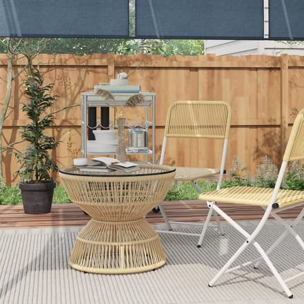 MODFU Buitentafel 60x60x50 cm, PE-rattan met gehard glas, boho design