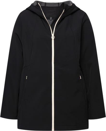 Ulla Popken - Dames - HYPRAR softshelljas waterdicht tweerichtingsrits capuchon - Zwart - Maat 46+