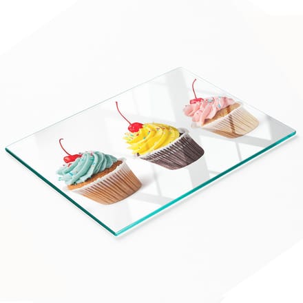 Keuken serveerplank van gehard glas met muffin-afbeeldingen, 80x52 cm