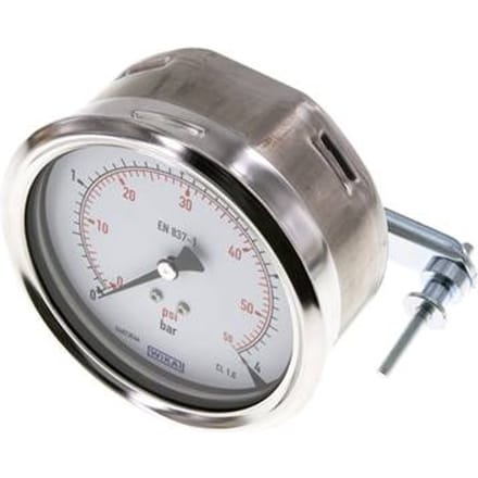 0..4 Bar Paneelmontage Manometer Staal/Messing 100 mm Klasse 1.0 (Beugel) - MW04100SH-TP