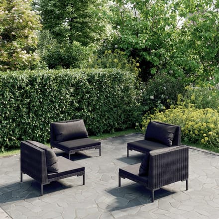 vidaXL - 4-delige - Loungeset - met - kussens - poly - rattan - donkergrijs