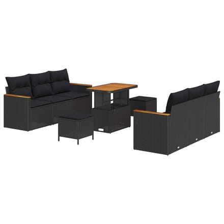 vidaXL - Tuinbank - Set - 9 - pcs - Zwart - poly - rattan