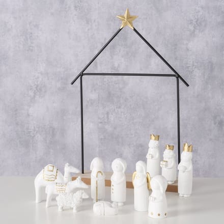 Boltze - Kerststal -Minimalistisch - NATOS - 11 figuren - Metaal - Polyresin -22x32x6cm