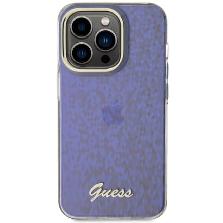 Guess IML Case with Faceted Mirror Disco Pattern for iPhone 15 Pro - Blue