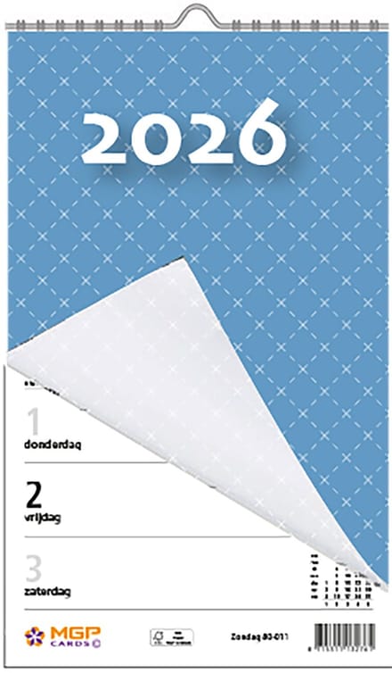 MGPcards - Weekblok met Wire-O binding 2026 - Week begint op zondag - 13,5 x 20,5 cm - Licht blauw