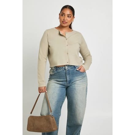 boohoo Dames Plus lange mouw gebreide ribtop | Taupe | Maat: 50