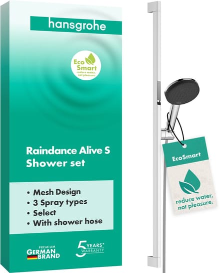 Hansgrohe Raindance Alive Select S - Set van douchekop, douchestang en doucheslang, 3 jets, EcoSmart, chroom 24601000