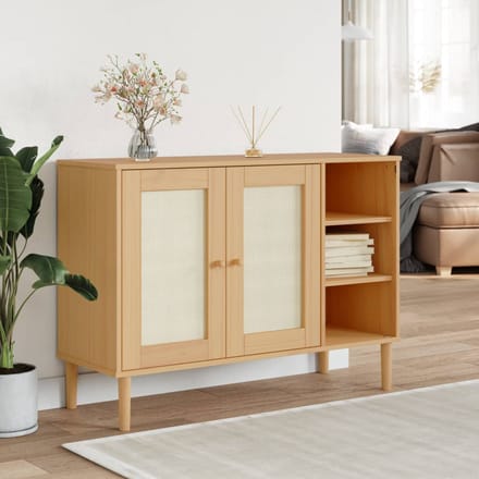 vidaXL - Dressoir - SENJA - 112x40x80 - cm - rattan - massief - grenenhout - bruin