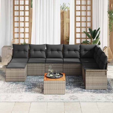 vidaXL - Tuinbank - Set - 9 - st - Grijs - poly - rattan