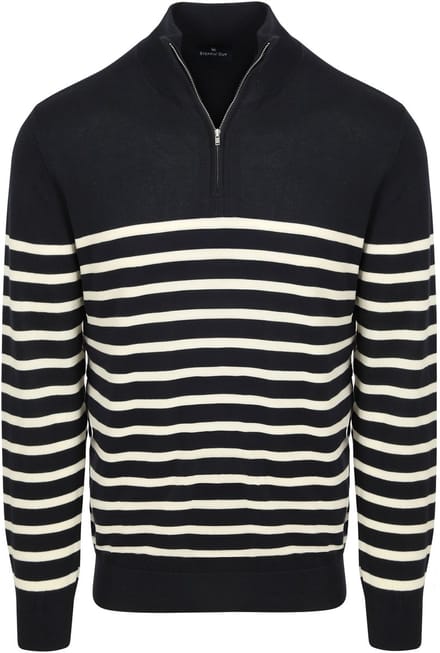 Steppin' Out Half-Zip Trui Breton Stripe Navy - Maat M - Heren - Quarter zip
