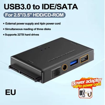 USB 3.0 naar SATA IDE Harde Schijf Adapter Converter Harde Schijf Lezer voor 3.5 2.5 inch HDD/SSD CD DVD ROM CD-RW 3 in 1 USB IDE SATA Adapter EU Plug gray