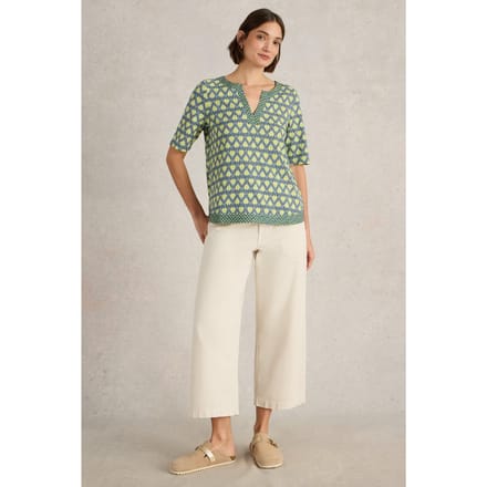 White Stuff Weaver Notch Neck Top Navy Print Größe: 8 | Blusen Outlet | Damen | Blau